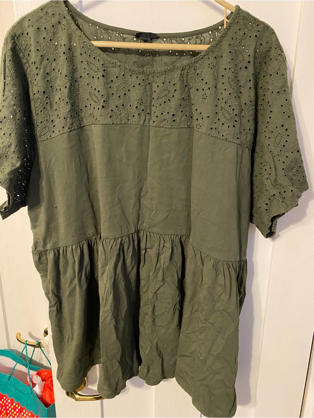 torrid Olive Eyelet Yoke Short Sleeve Tunic Top